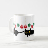 クリスマス飾りマグカップ付き黒猫 コーヒーマグカップ (正面左)
