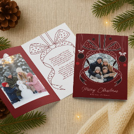 クリスマス飾りユニークリボンBow Two Photos カード