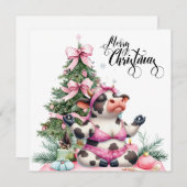 クリスマス飾り付き牛ヨガ シーズンカード (正面/裏面)