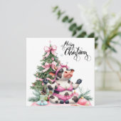 クリスマス飾り付き牛ヨガ シーズンカード (スタンド正面)