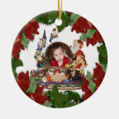 クリスマス飾り写真フレームholly pointsettia セラミックオーナメント (正面)