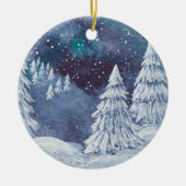 クリスマス飾り手の絵を描水色の冬 セラミックオーナメント (正面)