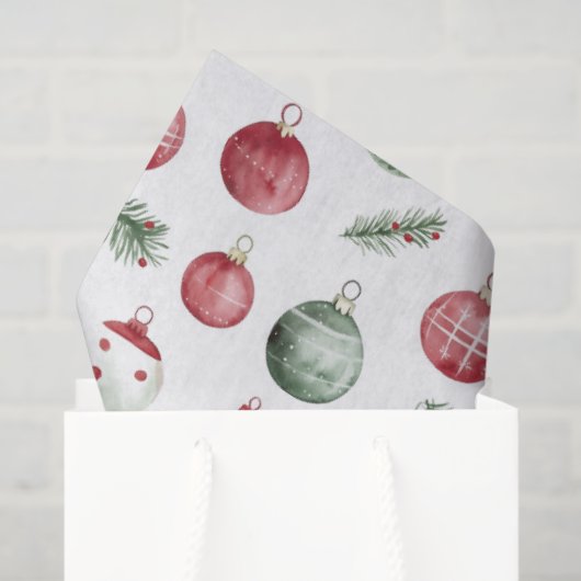 クリスマス飾り柄の素朴な水彩色彩 薄葉紙 (ギフトバッグ)