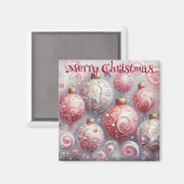 クリスマス飾り玉ピンク白（渦巻き付き） マグネット (正面/裏面)