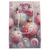 クリスマス飾り玉ピンク白（渦巻き付き） ミディアムペーパーバッグ (裏面)