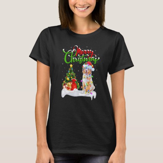 クリスマス飾り サンタ オーストラリアン・シェパード 犬 クロ Tシャツ (正面)