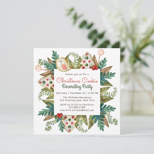 クリスマス飾クッキーのパーティー水色 招待状 (スタンド正面)