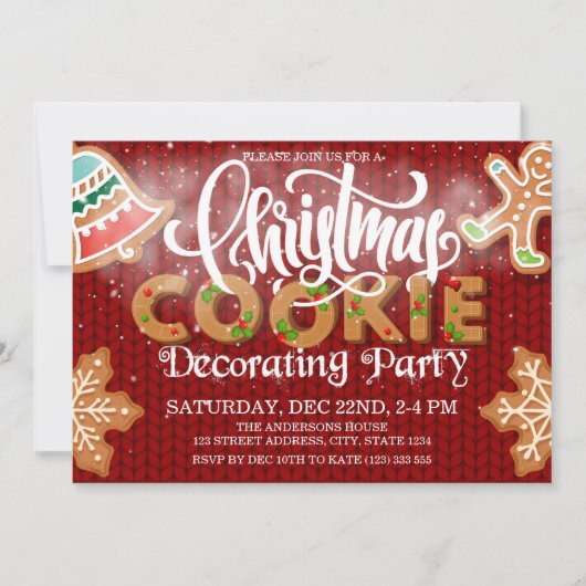 クリスマス飾クッキーのパーティー赤 招待状 (正面)
