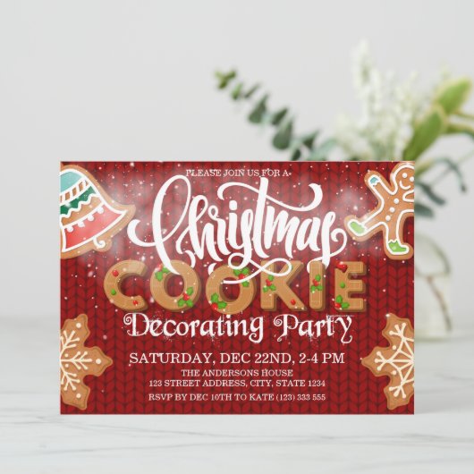 クリスマス飾クッキーのパーティー赤 招待状 (スタンド正面)