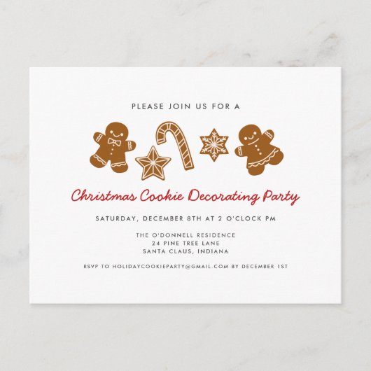 クリスマス飾クッキーパーティの招待状 ポストカード (正面)