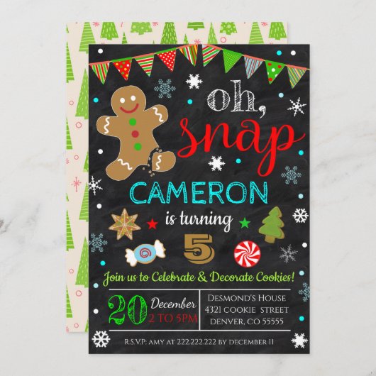 クリスマス飾クッキーパーティの招待状 招待状 (正面/裏面)