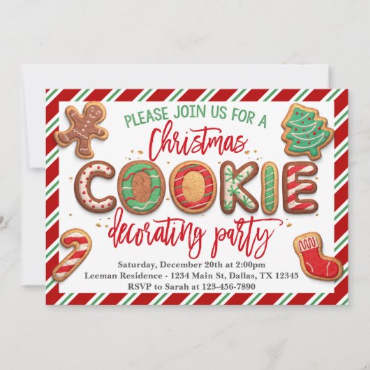 クリスマス飾クッキーパーティの招待状 招待状 (正面)
