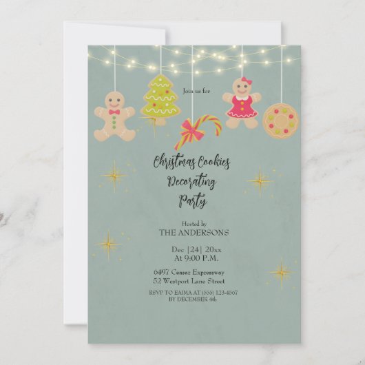 クリスマス飾クッキーパーティの招待状 招待状 (正面)