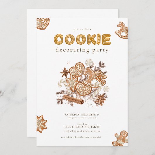 クリスマス飾クッキーパーティの招待状 招待状 (正面/裏面)