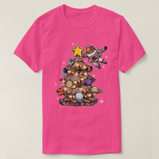 クリスマス飾ツリークリスマスプレゼント宇宙飛行士 Tシャツ (デザイン正面)