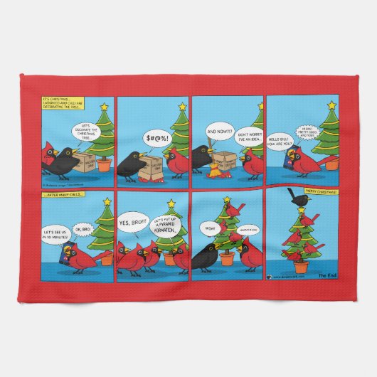 クリスマス飾ツリー漫画の方法 キッチンタオル (横)