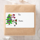 クリスマス飾雪だるまの木の向こうと向こうの ラベル (インサイチュ)