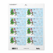 クリスマス飾雪だるまの木の向こうと向こうの ラベル (フルシート)