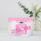 クリスマス香水ピンクグリッター絵を描ドリップトレンディー ポストカード (スタンド正面)