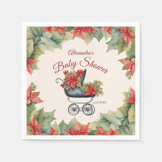 クリスマス馬車の赤ちゃんシャワー スタンダードカクテルナプキン (正面)