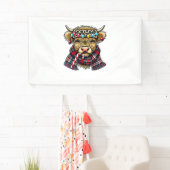 クリスマス驚くべきハイランド牛のクリスマスライト_1 横断幕 (インサイチュ)