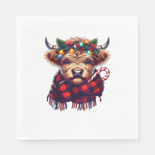 クリスマス驚くべき高地の牛のクリスマスライト スタンダードランチョンナプキン (正面)
