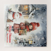 クリスマス魅力的シーンと小さな女の子雪だるま ジグソーパズル (横)