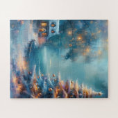 クリスマス魅力的デーの海辺コテージ ジグソーパズル (横)