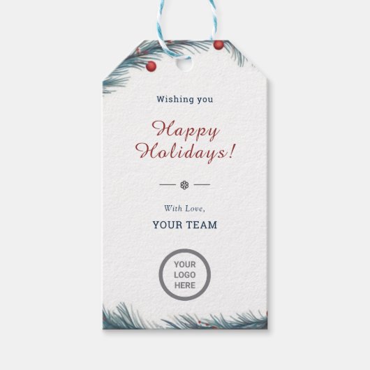 クリスマス魅力的パイン緑のロゴブランド ギフトタグ (正面)