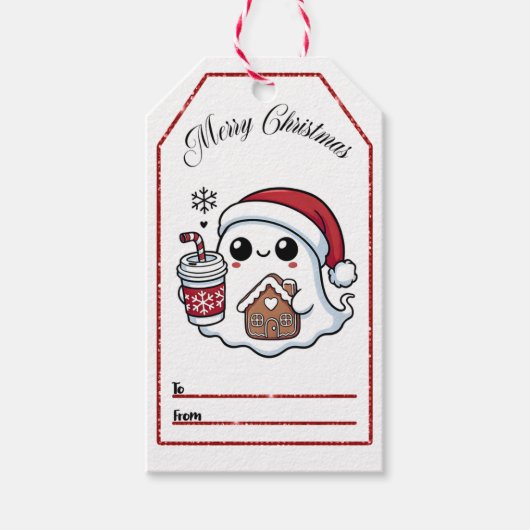 クリスマス魅力的ラベルのフェスティバル幽霊 ギフトタグ (正面)