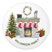 クリスマス魅力的暖炉のシーン セラミックノブ (正面)