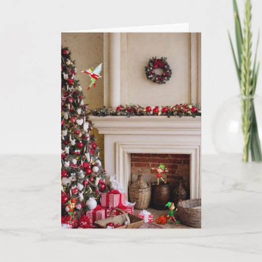 クリスマス魔法の小人が署名と日付を追加 シーズンカード (正面)