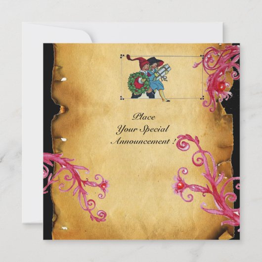 クリスマス魔法の果実と子供とギフト 招待状 (裏面)