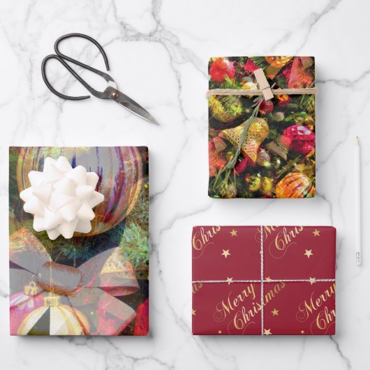 クリスマス魔法カラフルフェスティバルホリデーラッピング  ラッピングペーパーシート (正面)