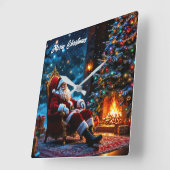 クリスマス魔法サンタクロース居心地の良い暖炉 スクエア壁時計 (傾斜)