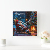 クリスマス魔法サンタクロース居心地の良い暖炉 スクエア壁時計 (ホーム)