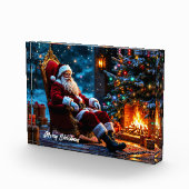 クリスマス魔法サンタクロース居心地の良い暖炉 フォトブロック (右)