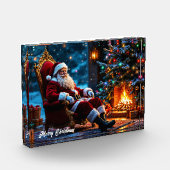 クリスマス魔法サンタクロース居心地の良い暖炉 フォトブロック (左)