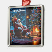 クリスマス魔法サンタクロース居心地の良い暖炉 メタルオーナメント (左)