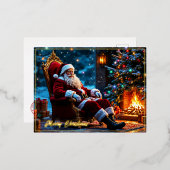 クリスマス魔法サンタクロース居心地の良い暖炉 箔シーズンポストカード (正面/裏面)