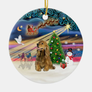 クリスマス魔法ハニーブラウンコッカースパニエル犬 セラミックオーナメント