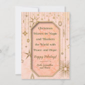 クリスマス魔法ピンク金ゴールド星写真 シーズンカード (正面)