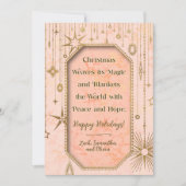 クリスマス魔法ピンク金ゴールド星写真 シーズンカード (正面)