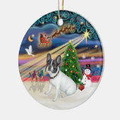 クリスマス魔法フランスの- Bulldog （白 – 黒） セラミックオーナメント (左)