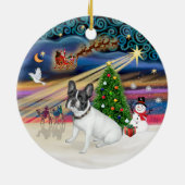 クリスマス魔法フランスの- Bulldog （白 – 黒） セラミックオーナメント (裏面)