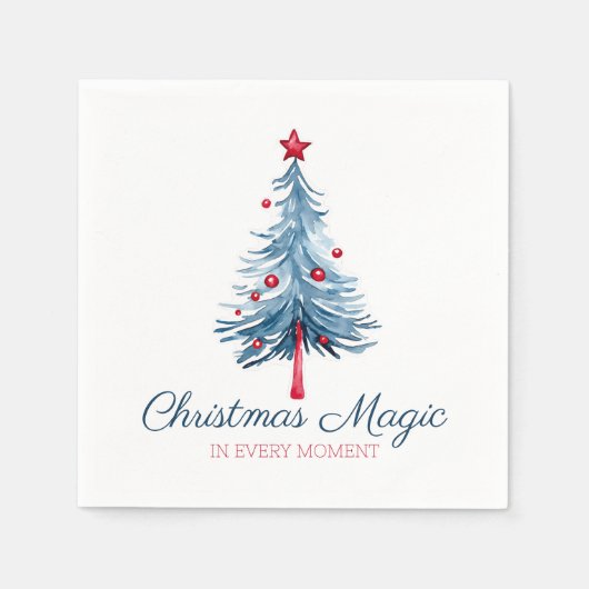 クリスマス魔法ブルーと赤の水の色のツリー スタンダードカクテルナプキン (正面)