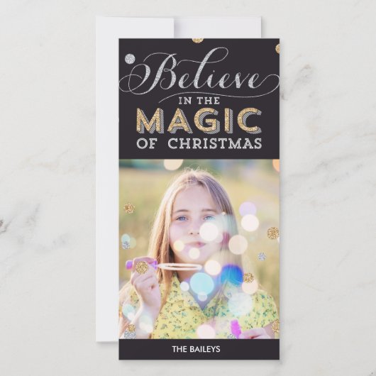 クリスマス魔法ホリデーフォトカード – ブラック シーズンカード (正面)