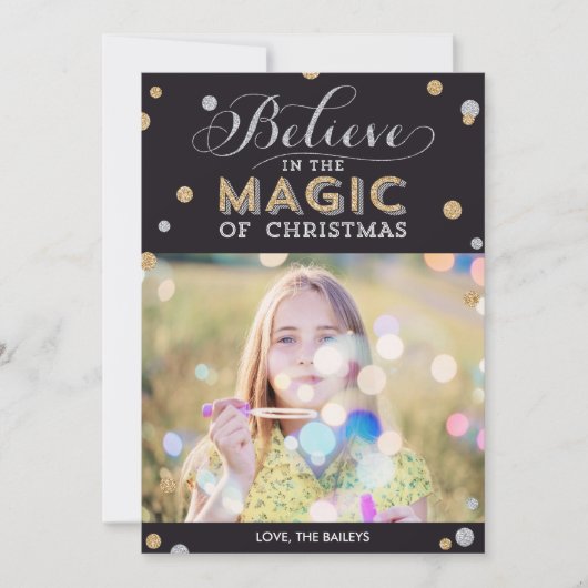 クリスマス魔法ホリデーフォトカード – ブラック シーズンカード (正面)