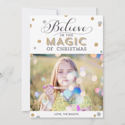 クリスマス魔法ホリデーフォトカード – 白 シーズンカード (正面)