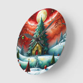 クリスマス魔法モダン、赤、緑、 ラウンド壁時計 (傾斜)